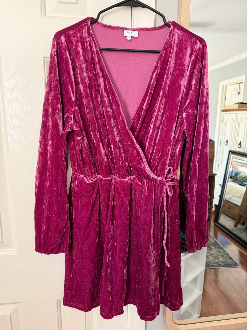 Velvet Wrap Mini Dress in Fuchsia
